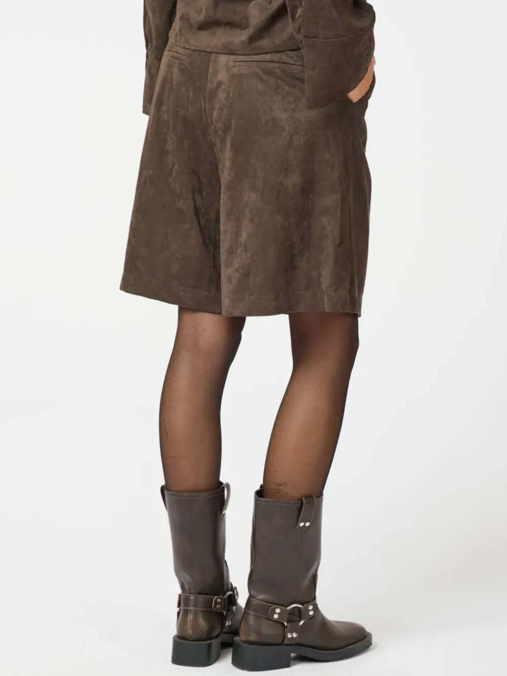 NEO NOIR Nika Faux Suede Bermuda Shorts Dark Brown