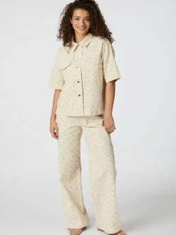 NEO NOIR Semba Floral Denim Pant Off White
